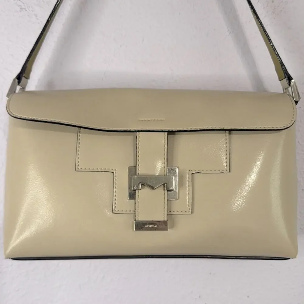 Mondani New York Women Y2K Style Cream Simulated Leather Shoulder Bag